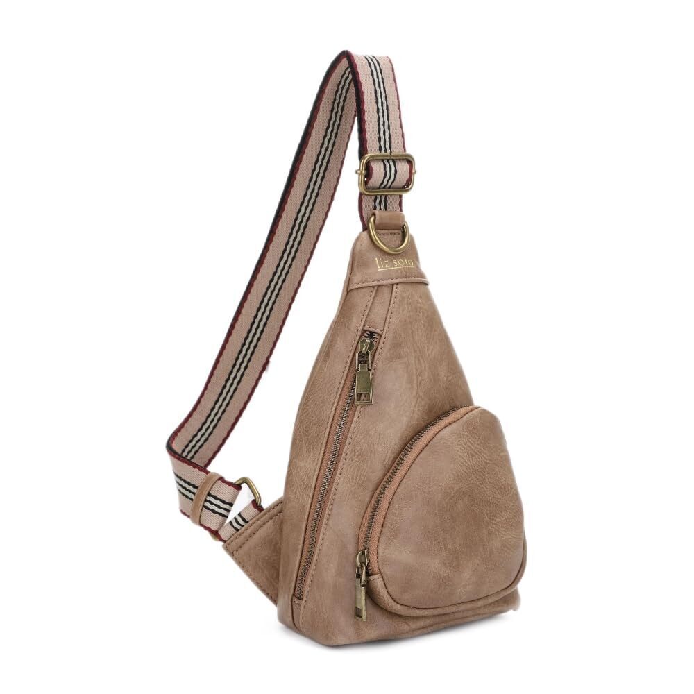 5762 Lori Sling Bag - Chest Bag in Stone Vegan Leather Travel Sling Bag